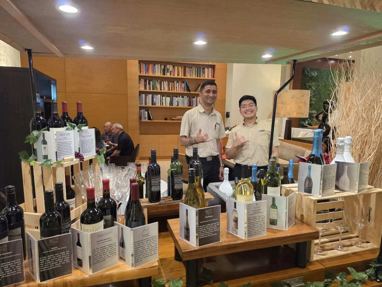 Wine table display at the Hyatt Regency Guam